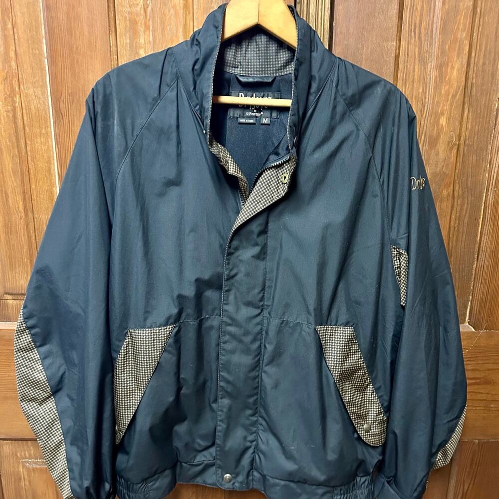 Men's DryJoys Footjoy Golf Windbreaker Black Jacket Brown Houndstooth SIZE MED